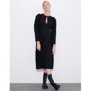 Zara puff sleeve midi dress in black size: small